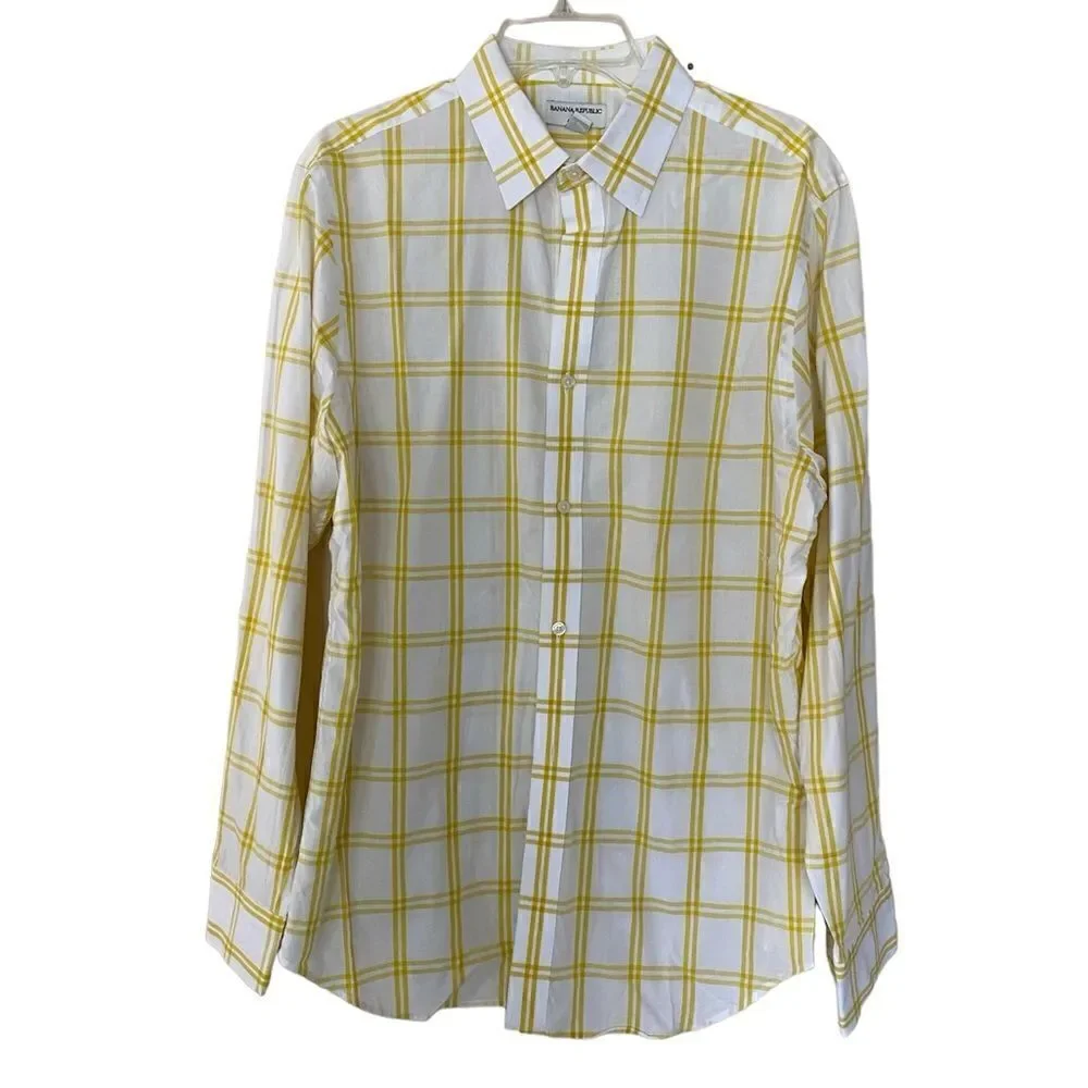 Banana Republic Slim Fit Yellow Plaid Dress Shirt